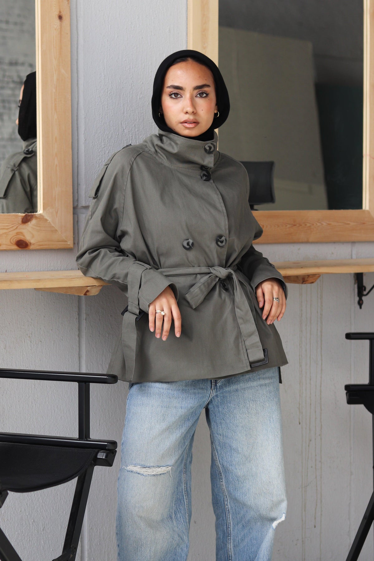 Short oversize trench coat